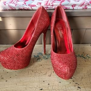 Red "Dorothy " heels with platform